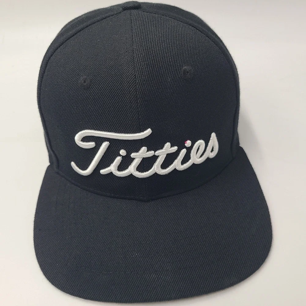 Titties‎ Hat Snapback Power Golf Black White Parody Script Logo Wool Blend Men